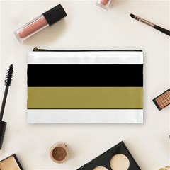 Black Brown Gold White Horizontal Stripes Elegant 8000 Sv Festive Stripe Cosmetic Bag (medium) 