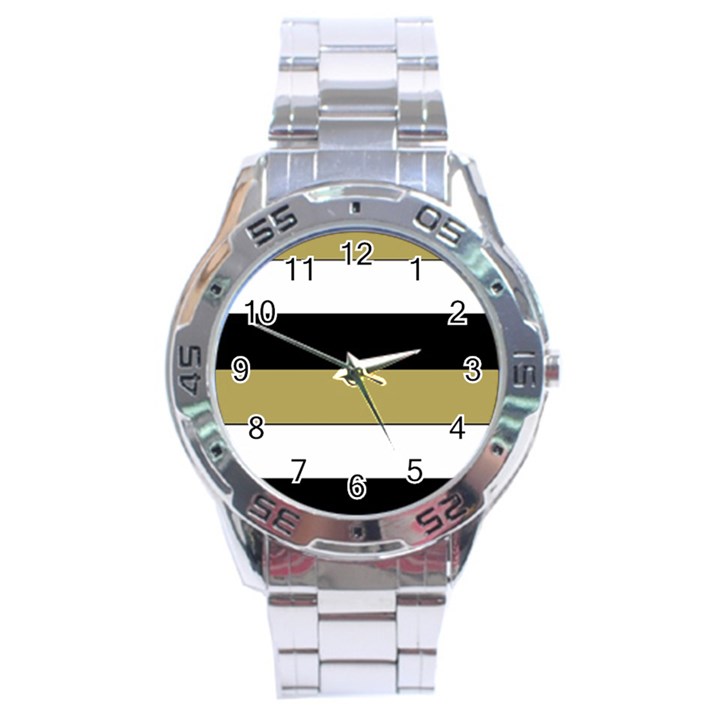 Black Brown Gold White Horizontal Stripes Elegant 8000 Sv Festive Stripe Stainless Steel Analogue Watch