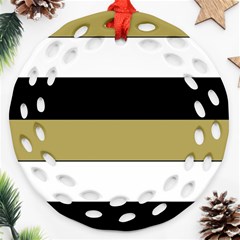 Black Brown Gold White Horizontal Stripes Elegant 8000 Sv Festive Stripe Round Filigree Ornament (2side)