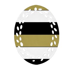 Black Brown Gold White Horizontal Stripes Elegant 8000 Sv Festive Stripe Ornament (oval Filigree) 