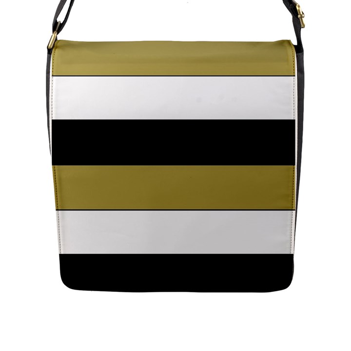 Black Brown Gold White Horizontal Stripes Elegant 8000 Sv Festive Stripe Flap Messenger Bag (L) 