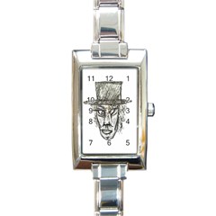 Man With Hat Head Pencil Drawing Illustration Rectangle Italian Charm Watch