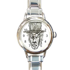 Man With Hat Head Pencil Drawing Illustration Round Italian Charm Watch