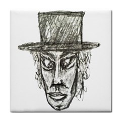 Man With Hat Head Pencil Drawing Illustration Tile Coasters by dflcprints