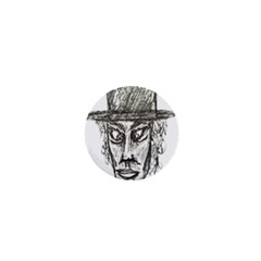 Man With Hat Head Pencil Drawing Illustration 1  Mini Buttons