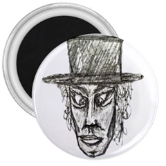 Man With Hat Head Pencil Drawing Illustration 3  Magnets