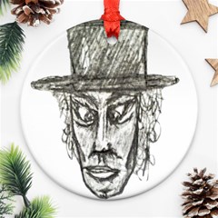 Man With Hat Head Pencil Drawing Illustration Ornament (round)  by dflcprints