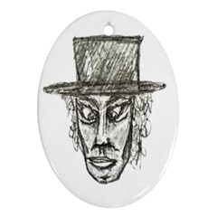 Man With Hat Head Pencil Drawing Illustration Ornament (oval)  by dflcprints