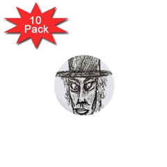 Man With Hat Head Pencil Drawing Illustration 1  Mini Buttons (10 Pack) 