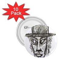 Man With Hat Head Pencil Drawing Illustration 1 75  Buttons (10 Pack)