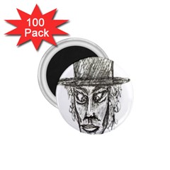 Man With Hat Head Pencil Drawing Illustration 1 75  Magnets (100 Pack) 