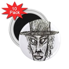 Man With Hat Head Pencil Drawing Illustration 2 25  Magnets (10 Pack) 