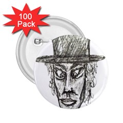 Man With Hat Head Pencil Drawing Illustration 2 25  Buttons (100 Pack)  by dflcprints