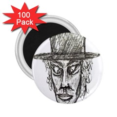 Man With Hat Head Pencil Drawing Illustration 2 25  Magnets (100 Pack) 