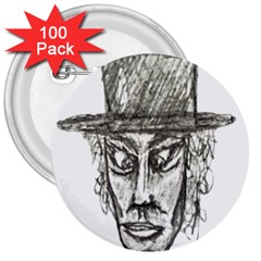 Man With Hat Head Pencil Drawing Illustration 3  Buttons (100 Pack)  by dflcprints