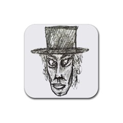 Man With Hat Head Pencil Drawing Illustration Rubber Coaster (square)  by dflcprints