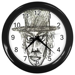 Man With Hat Head Pencil Drawing Illustration Wall Clocks (black) by dflcprints