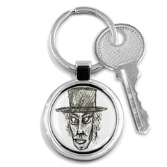 Man With Hat Head Pencil Drawing Illustration Key Chains (round) 