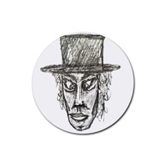 Man With Hat Head Pencil Drawing Illustration Rubber Round Coaster (4 Pack) 