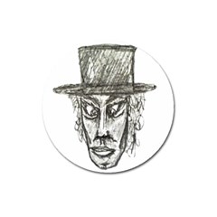 Man With Hat Head Pencil Drawing Illustration Magnet 3  (round) by dflcprints