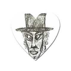 Man With Hat Head Pencil Drawing Illustration Heart Magnet