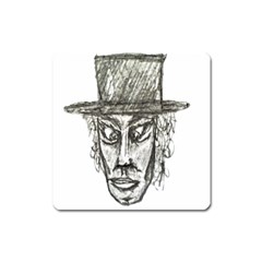 Man With Hat Head Pencil Drawing Illustration Square Magnet