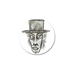 Man With Hat Head Pencil Drawing Illustration Golf Ball Marker