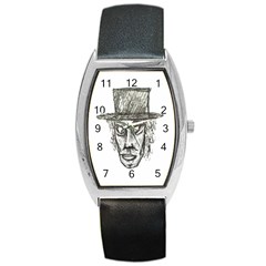 Man With Hat Head Pencil Drawing Illustration Barrel Style Metal Watch by dflcprints