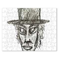 Man With Hat Head Pencil Drawing Illustration Rectangular Jigsaw Puzzl