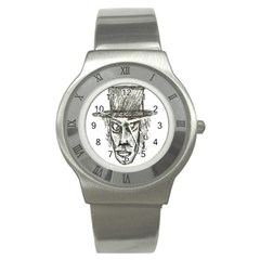 Man With Hat Head Pencil Drawing Illustration Stainless Steel Watch by dflcprints