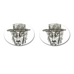 Man With Hat Head Pencil Drawing Illustration Cufflinks (Oval) Front(Pair)