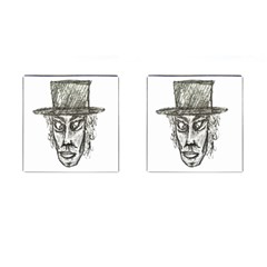 Man With Hat Head Pencil Drawing Illustration Cufflinks (square)