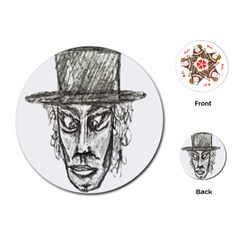 Man With Hat Head Pencil Drawing Illustration Playing Cards (round) 