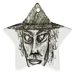 Man With Hat Head Pencil Drawing Illustration Star Ornament (two Sides)  by dflcprints