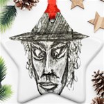 Man With Hat Head Pencil Drawing Illustration Star Ornament (Two Sides)  Back