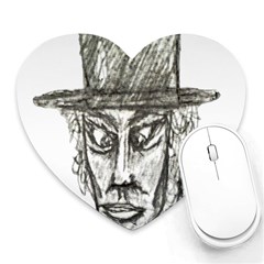 Man With Hat Head Pencil Drawing Illustration Heart Mousepads