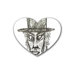 Man With Hat Head Pencil Drawing Illustration Rubber Coaster (heart)  by dflcprints