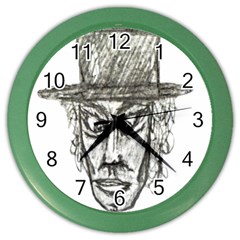 Man With Hat Head Pencil Drawing Illustration Color Wall Clocks by dflcprints