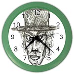 Man With Hat Head Pencil Drawing Illustration Color Wall Clocks Front