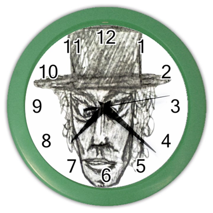 Man With Hat Head Pencil Drawing Illustration Color Wall Clocks