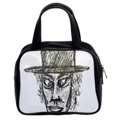 Man With Hat Head Pencil Drawing Illustration Classic Handbags (2 Sides) by dflcprints