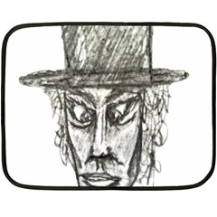 Man With Hat Head Pencil Drawing Illustration Double Sided Fleece Blanket (mini) 