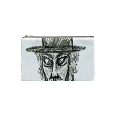 Man With Hat Head Pencil Drawing Illustration Cosmetic Bag (small) 