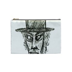 Man With Hat Head Pencil Drawing Illustration Cosmetic Bag (medium) 