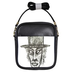 Man With Hat Head Pencil Drawing Illustration Girls Sling Bags by dflcprints