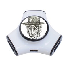 Man With Hat Head Pencil Drawing Illustration 3-port Usb Hub