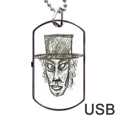 Man With Hat Head Pencil Drawing Illustration Dog Tag Usb Flash (one Side)