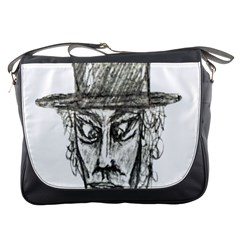 Man With Hat Head Pencil Drawing Illustration Messenger Bags