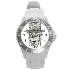 Man With Hat Head Pencil Drawing Illustration Round Plastic Sport Watch (l) by dflcprints