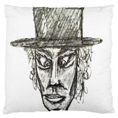 Man With Hat Head Pencil Drawing Illustration Large Cushion Case (one Side) by dflcprints